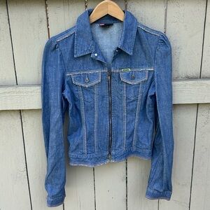 Diesel Denim Jacket With Multicolor Stitching Boho Trucker Festival Sz S